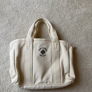 Tory Burch Ivory Canvas Tote with Black Logo